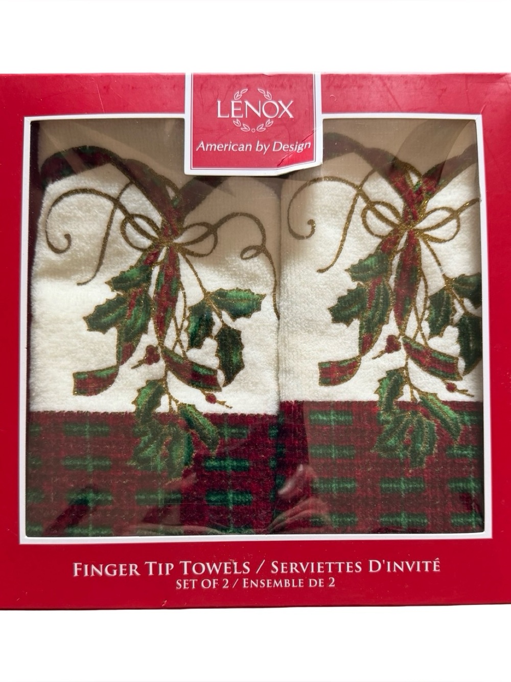 Lenox Set of 2 Holiday Nouveau Finger Tip Towels Traditional Christmas